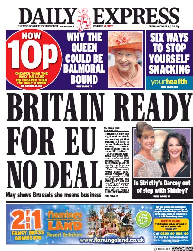 Daily Express Newspaper Front Page (UK) for 10 October 2017