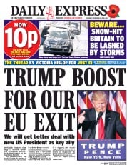 Daily Express (UK) Newspaper Front Page for 10 November 2016