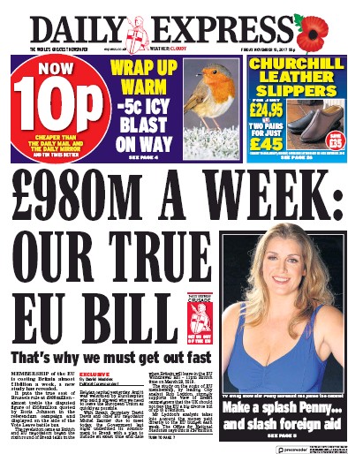 Daily Express Newspaper Front Page (UK) for 10 November 2017