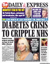 Daily Express (UK) Newspaper Front Page for 10 December 2012