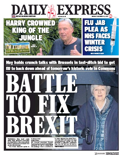 Daily Express Newspaper Front Page (UK) for 10 December 2018
