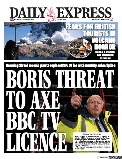 Daily Express Newspaper Front Page (UK) for 10 December 2019