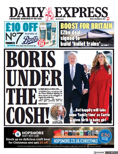 Daily Express Newspaper Front Page (UK) for 10 December 2021