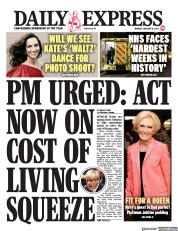 Daily Express (UK) Newspaper Front Page for 10 January 2022