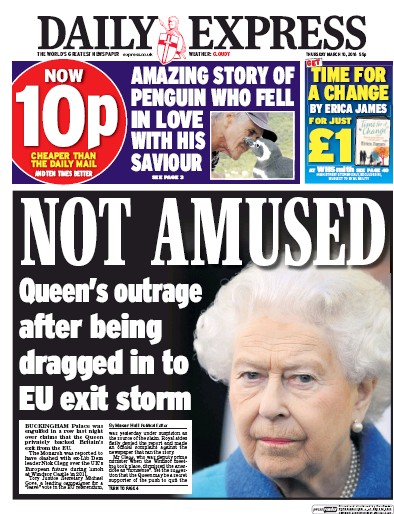 Daily Express Newspaper Front Page (UK) for 10 March 2016