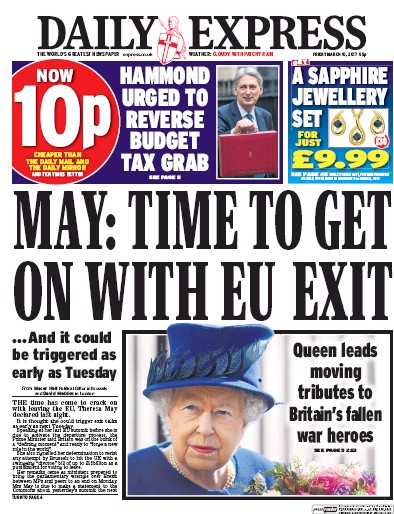 Daily Express Newspaper Front Page (UK) for 10 March 2017