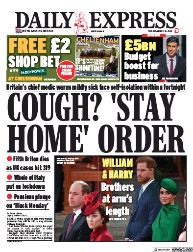 Daily Express Newspaper Front Page (UK) for 10 March 2020