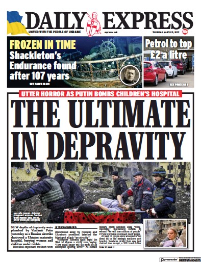 Daily Express Newspaper Front Page (UK) for 10 March 2022