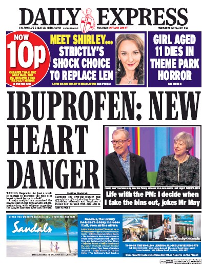 Daily Express Newspaper Front Page (UK) for 10 May 2017