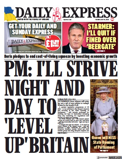 Daily Express Newspaper Front Page (UK) for 10 May 2022