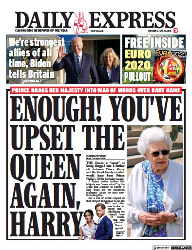 Daily Express Newspaper Front Page (UK) for 10 June 2021