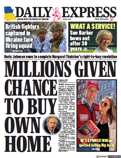 Daily Express Newspaper Front Page (UK) for 10 June 2022