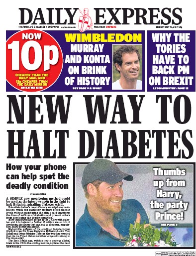 Daily Express Newspaper Front Page (UK) for 10 July 2017