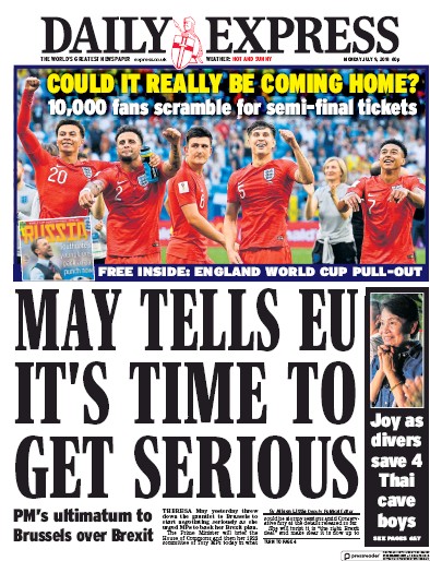 Daily Express Newspaper Front Page (UK) for 10 July 2018