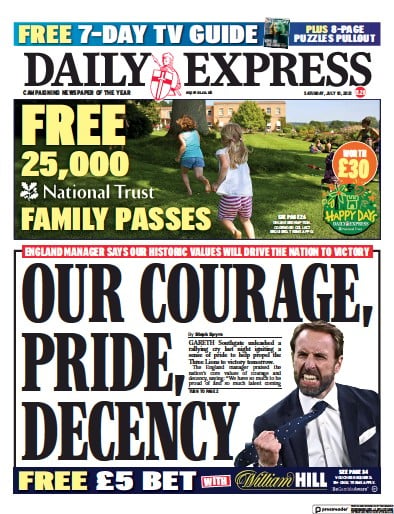Daily Express Newspaper Front Page (UK) for 10 July 2021