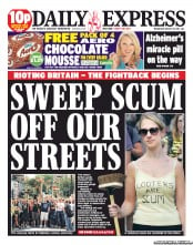 Daily Express (UK) Newspaper Front Page for 10 August 2011