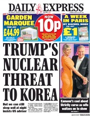 Daily Express (UK) Newspaper Front Page for 10 August 2017