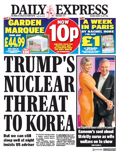 Daily Express Newspaper Front Page (UK) for 10 August 2017