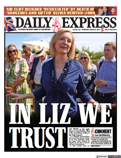 Daily Express Newspaper Front Page (UK) for 10 August 2022