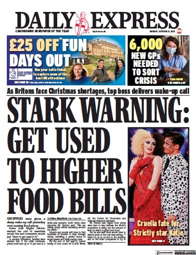 Daily Express Newspaper Front Page (UK) for 11 October 2021