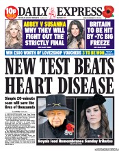 Daily Express Newspaper Front Page (UK) for 11 November 2013