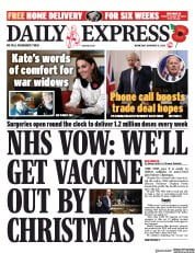 Daily Express (UK) Newspaper Front Page for 11 November 2020