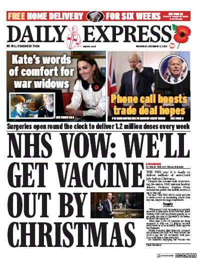 Daily Express Newspaper Front Page (UK) for 11 November 2020