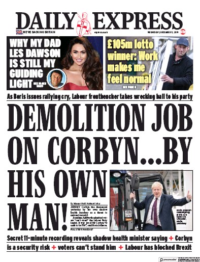 Daily Express Newspaper Front Page (UK) for 11 December 2019