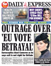 Daily Express (UK) Newspaper Front Page for 11 January 2016