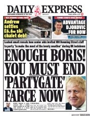 Daily Express (UK) Newspaper Front Page for 11 January 2022