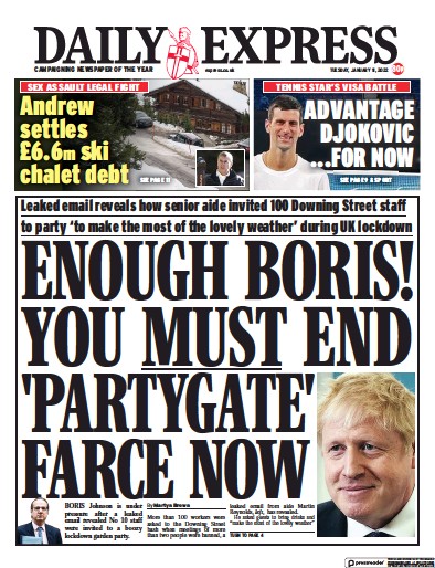 Daily Express Newspaper Front Page (UK) for 11 January 2022