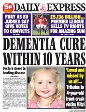 Daily Express Newspaper Front Page (UK) for 11 February 2015