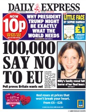 Daily Express (UK) Newspaper Front Page for 11 February 2016