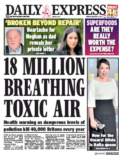 Daily Express Newspaper Front Page (UK) for 11 February 2019