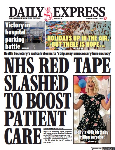 Daily Express Newspaper Front Page (UK) for 11 February 2021