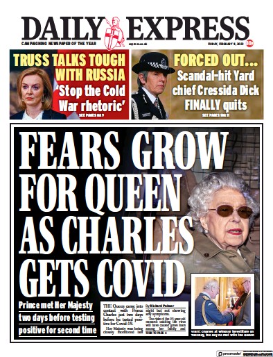 Daily Express Newspaper Front Page (UK) for 11 February 2022