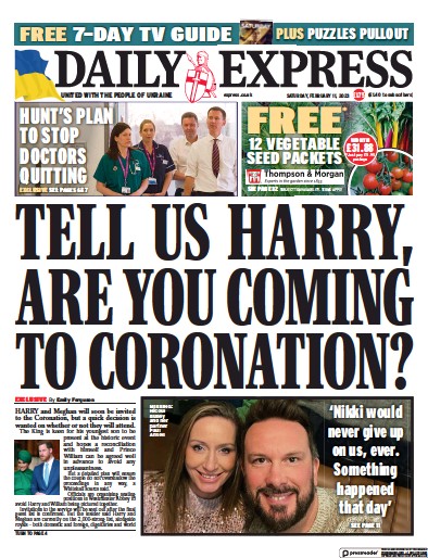 Daily Express Newspaper Front Page (UK) for 11 February 2023