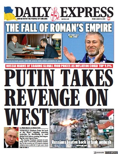 Daily Express Newspaper Front Page (UK) for 11 March 2022