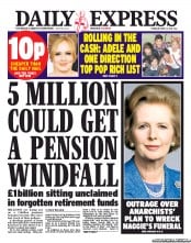 Daily Express (UK) Newspaper Front Page for 11 April 2013