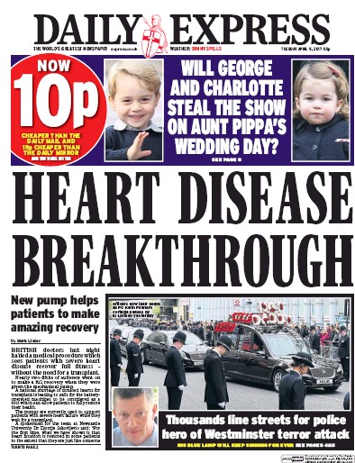 Daily Express Newspaper Front Page (UK) for 11 April 2017