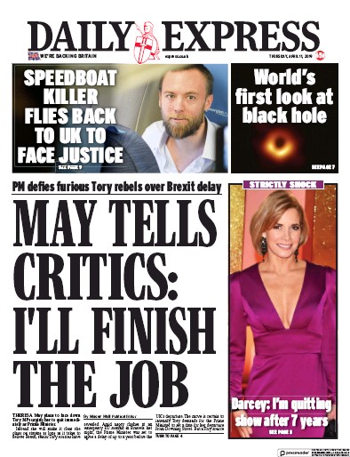 Daily Express Newspaper Front Page (UK) for 11 April 2019