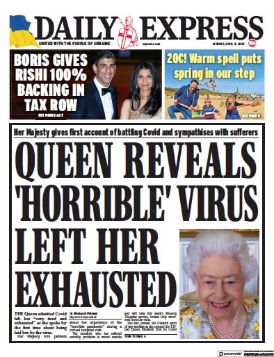 Daily Express Newspaper Front Page (UK) for 11 April 2022