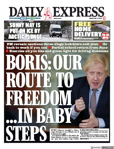 Daily Express Newspaper Front Page (UK) for 11 May 2020
