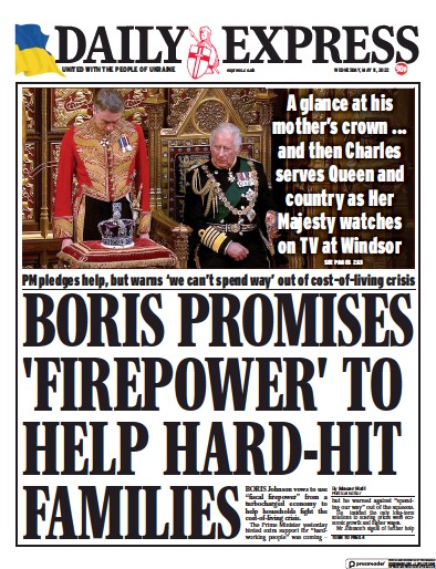 Daily Express Newspaper Front Page (UK) for 11 May 2022