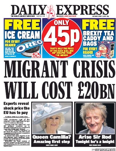 Daily Express Newspaper Front Page (UK) for 11 June 2016