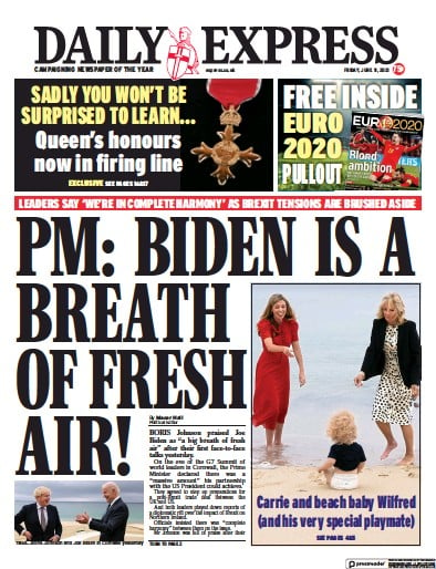 Daily Express Newspaper Front Page (UK) for 11 June 2021