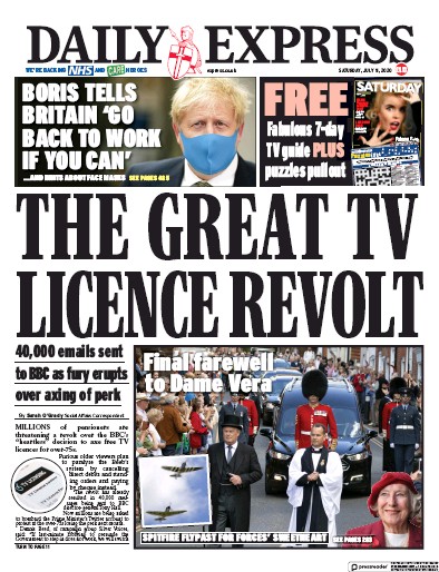 Daily Express Newspaper Front Page (UK) for 11 July 2020