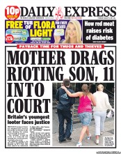Daily Express Newspaper Front Page (UK) for 11 August 2011