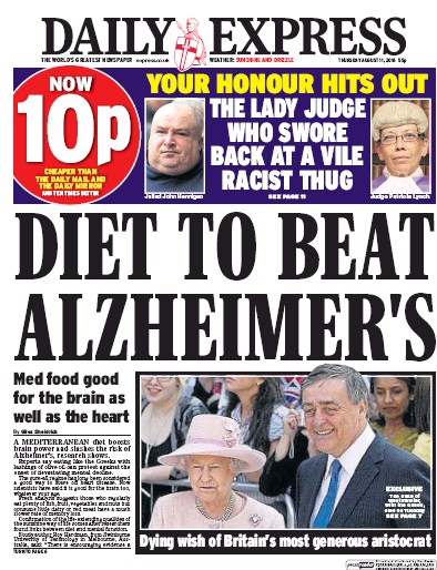 Daily Express Newspaper Front Page (UK) for 11 August 2016