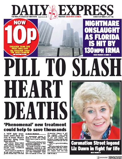 Daily Express Newspaper Front Page (UK) for 11 September 2017